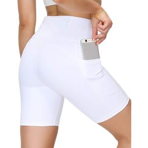 White Shorts for Women Athletic Shorts for Women with Pockets Running Shorts for Women High Waist Gym Shorts for Women Butt Lift - White,S