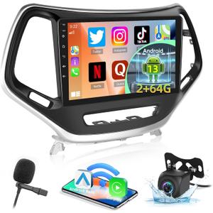 2+64G for Jeep Cherokee 2013 2014 2015 2016 2017 2018 Android Car Stereo - Wireless Carplay & Android Auto - 10.1 Inch Touchscreen Radio with EQ DSP, WiFi, GPS, Split Screen + AHD Rear View