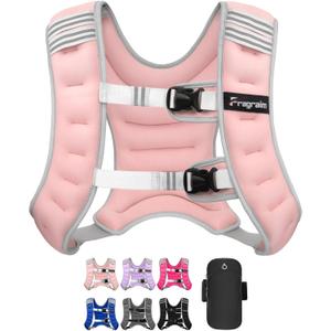 Fragraim Weighted Vest for Women Men - 8lb/10lb/12lb/16lb/22lb/25lb/30lb Weight Vest with Reflective Stripe, Detachable Phone Pouch, Ideal for Walking, Strength Training, Running, Workout, Cardio (Pink)
