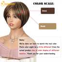 QUEENTAS Short Wigs for White Women Bob Brown Pixie Cut Wig Realistic Synthetic Brunette Wig with Bangs for Daily(Brown Mixed Blonde)
