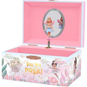 Giggle & Honey Musical Fairy Jewelry Box for Girls - Kids Music Box with Spinning Fairy and Mirror, Princess Birthday Gifts for Little Girls, Childrens Jewelry Boxes for Ages 3-10 - 6 x 4.7 x 3.5 in