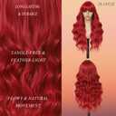 Long Red Wigs with Bangs 26Inch Wavy Curly Hair for Women Tangle Free Beginner Friendly Soft Natural Looking Wigs for Daily Party Use