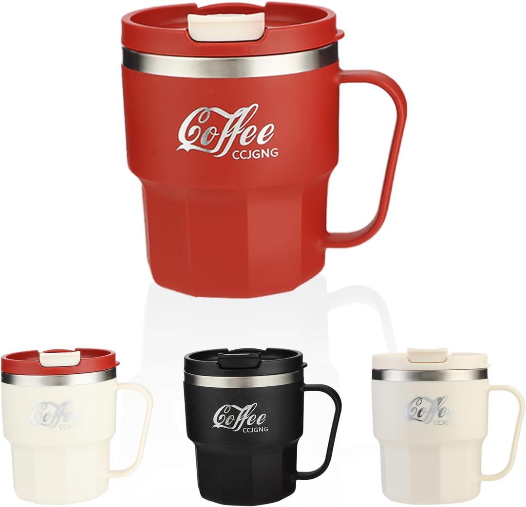 13 oz Coffee Mug, Vacuum Insulated Camping Mug with Lid, Double Wall Stainless Steel Travel Camping Tumbler Trave Mugs, for Men & Women (Red, 13oz)