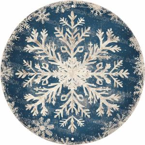 Retro Snowflake Round Tin Sign Winter Christmas Vintage Nostalgic Metal Poster Funny Wall Plaque Art Decorations for Home Club Porch Cafe Office Bedroom Garage Shop Living Room 8 * 8 In (20.32 X 20.32cm(8*8in))