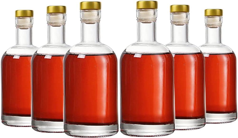 Clear Glass Bottles 6 oz - 200ml [Pack of 6] for Wine Beverages Drinks Oil Vinegar Kombucha Beer Water Soda with Cork Stopper Airtight Lid