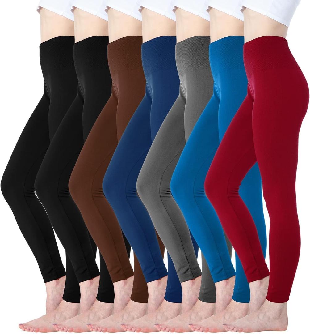 Diravo 7 Pack Fleece Lined Leggings Womens Fashion High Waist Tummy Control Leggings for Women Winter Warm (XL)