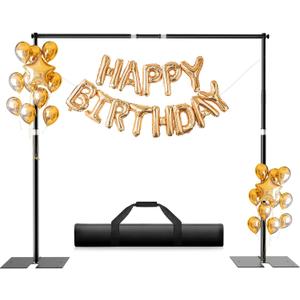 Heavy Duty Backdrop Stand, 8.5ft x 10ft Pipe and Drape Kit with Metal Flat Base, Adjustable Background Support System with Carry Bag for Wedding Party Birthday Photoshoot (Black)