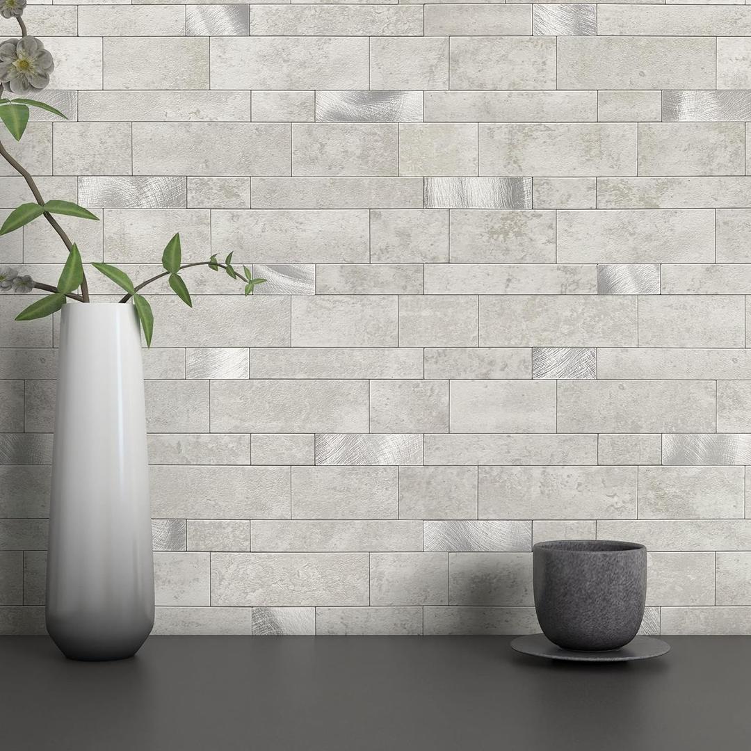 MOFIT Backsplash Tile for Kitchen Peel and Stick Stone Matte Finish, Bathroom Tiles Stickers 3D Wall Panel Linear Mosaic Marble Backsplash Waterproof(10sheets, Cement Grey)