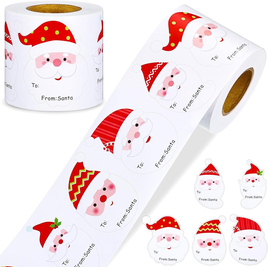 Zonon 500 Pcs from Santa Tags 5 Design Christmas Santa Claus Pattern Name Stickers Gift Name Labels Self Adhesive Christmas Tag for Xmas Holiday Gift Wrapping Party Favors(Assorted Style)
