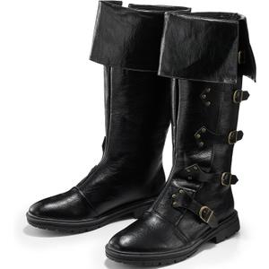 Jiuguva Medieval Pirate Boots Men Renaissance Costume Boots High Tube Steampunk Shoes Halloween Cosplay Costume Accessories (11, Black)