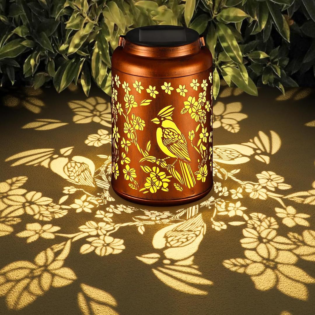 Red Bird Solar Lanterns Outdoor Waterproof Garden Decor Birthday Gifts for Women Mom Grandma Hanging Lights Metal Decoration Outside for Yard, Patio,Backyard,Porch