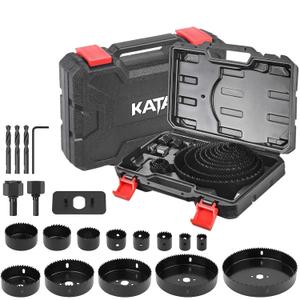 KATA Hole Saw Set 20PCS Hole Saw Kit with 3/4"-6"(19-152mm) 13PCS Saw Blades, 2 Mandrels, 3 Drill Bits, 1 Installation Plate, 1 Hex Key, Ideal for Soft Wood, Plywood, Drywall, PVC (Black)