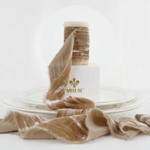 MEEDEE Camel Velvet Ribbon 2 Inch Crinkle Raw Edge Silk Ribbons 2 Rolls 4 Yards Bronze Crushed Ribbons Nude Velvet Ribbon for Christmas Tree, Gift Wrapping, Holiday Decor