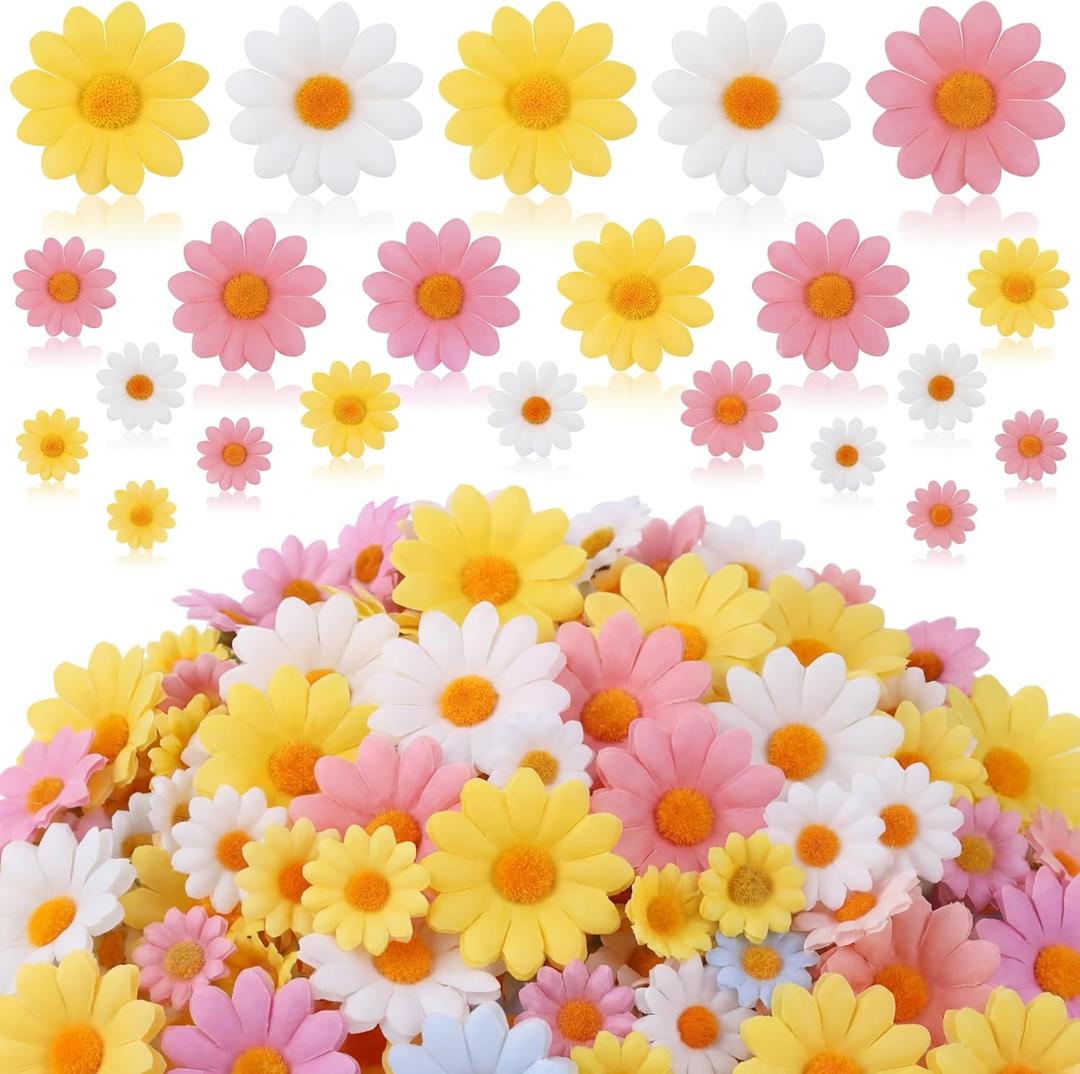 240 Pcs Fabric Daisy Flower Head for Crafts, 3 Size Faux Flower Graduation Cap Decoration Fall Outdoors Decor, Fake Daisy Heads Decor for Summer Garland Wedding DIY(Bright Colors)