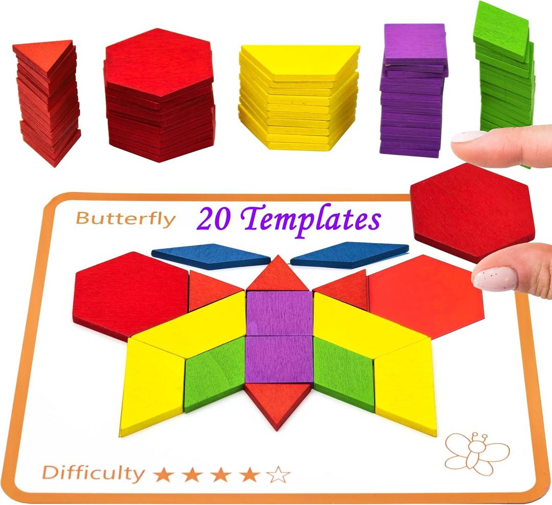 Activities for Dementia Patients, 80 Pieces Wooden Tangrams Puzzle Game for Seniors, Colorful Shape Pattern Alzheimers Products for Elderly, Tile Matching Board Memory Cognitive Gifts