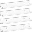 Lifewit Floating Shelves for Vinyl Record, 4 Pack 12" Clear Acrylic Wall Shelf Room Decor for Book/Photo/Picture/Makeup Display in Bedroom, Living Room, Bathroom Storage and Organization