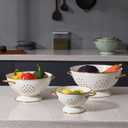 Metal Colander Set of 3, Strainer Basket with Handles perfect for Spaghetti, Pasta, Berry, Vegetable, Fruit, Solid Base Powder Coated Kitchen Essential Strainer Set, 1 & 3.5 & 5 Qt (Cream)