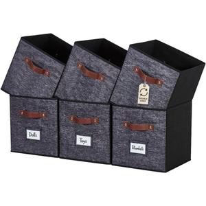 DECOMOMO Storage Bins, Cube Storage Bin with Labels, Fabric Storage Cubes for Shelves (10.5" x 11" / 6pcs, Black Pattern)