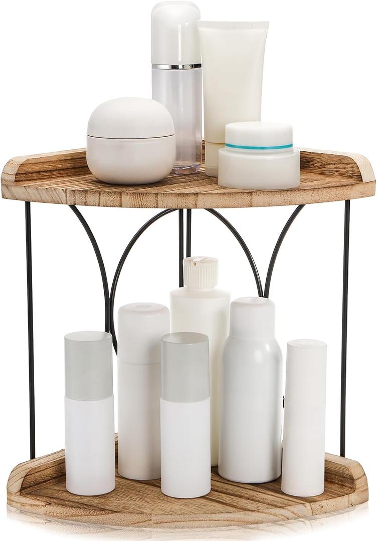 Goaste 2-Tier Bathroom Counter Organizer, Wood Vanity Corner Shelf, Skincare Storage Standing Tray, Kitchen Countertop Spice Rack, Makeup Perfume Holder for Bathroom Organization, Dresser, Kitchen