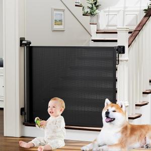 Retractable Baby Gates for Stairs No Drill, PRObebi Retractable Dog Gate Indoor Extends to 54" Wide 34" Tall, Child Gates for Doorways, Stair Gate Use for Outdoor, Hallways, Doorways, Deck, Porch