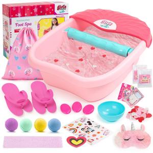 Kids Foot Spa Kit with Pedicure Set for Girls 3-8, All-in-1 Kids Spa Day Kit with Bubble Soak & Massage, Sleepover Party Birthday Gifts (Pink)