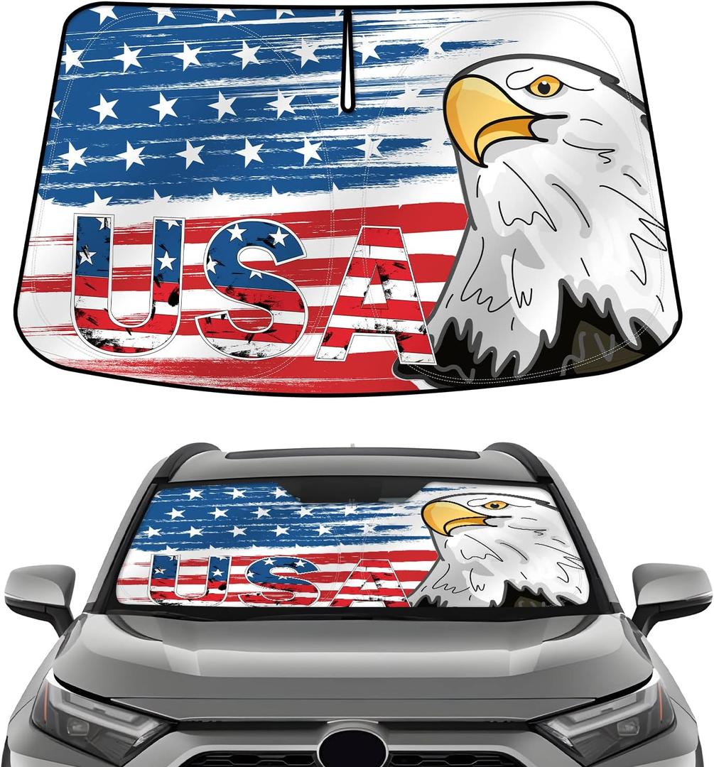 Windshield Sun Shade American Flag Sunshade for 2019-2024 2025 Toyota RAV4 Accessories Thicken 3-Layer Foldable Front Window Sunshade Sun Visor Protector Block UV Rays Keep Vehicle Cool