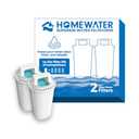 HOMEWATER Pitcher Replacement Water Filter Cartridge, White, BPA-Free ABS Material, 2-Pack, 10-Cup Pitcher Compatible (FG-RF-PITCHER-2PK)