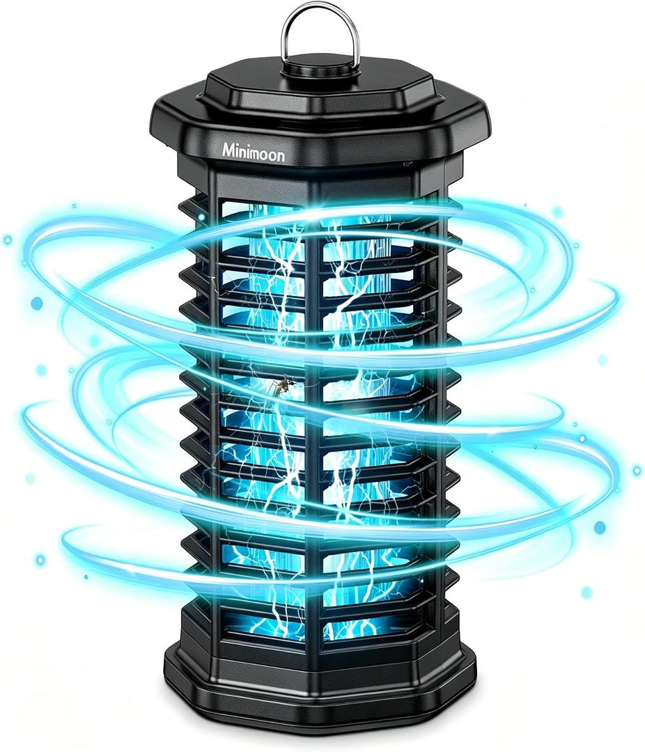 Minimoon Bug Zapper Outdoor 4000V Powerful Electric Mosquito Zapper, 15w Fly Trap Outdoor, IPX4, Corded Fly Zapper for Indoor, Yard, Backyard, Patio, Camping (Black)