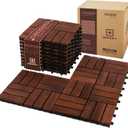 9Pcs Acacia Wood Interlocking Patio Deck Tiles, 12 x 12 x 0.9 Inch Outdoor Flooring, Waterproof for All-Weather Use  Crossed, Dark Brown