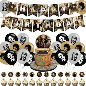 The Lord of the Rings Party Decorations,Fellowship of the Ring Birthday Party Supplies Includes Banner- Cake Topper - 12 Cupcake Toppers - 18 Balloons