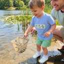 Toddler Baby Boys Frog Outfit 2Pcs Infant Summer Clothes Embroidery Short Sleeves T Shirts and Gingham Shorts Set