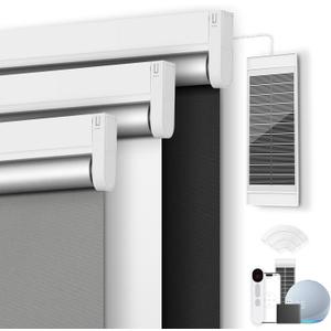 Motorized Blackout Smart Roller Blinds with Remote Control & Solar Panel - Automatic Electric Shades for Windows, Compatible with Alexa - White,23" W*72" H
