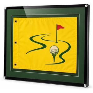 Golf Flag Frame 13x17/14x18, Acrylic Display Case w/ Green Mat & Standoffs | 3-layer 5mm thick acrylic build, deep green mat liner, and stainless standoffs for a premium clean floating golf flag display