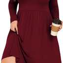POSESHE Women's Plus Size Dresses Long Sleeves Crew Neck Casual Dresses Empire Waist Loose Flowy Dress with Pockets (X-Large Plus, C5-Burgundy)