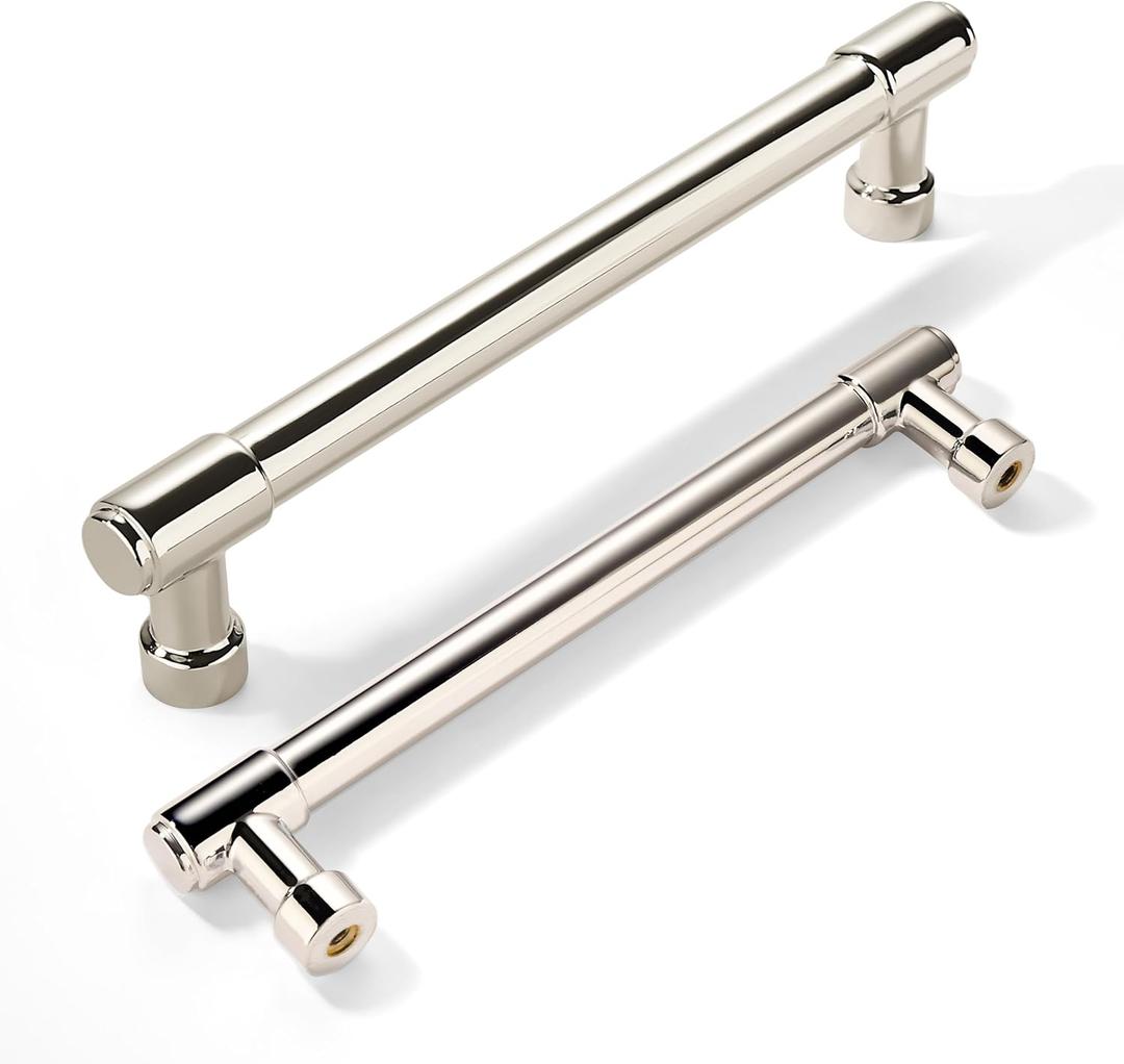 Khtumeware 10 Pack 5 Inch Polished Nickel Cabinet Pulls - Drawer Pulls and Handles for Cupboards (5"(128mm) Hole Center)