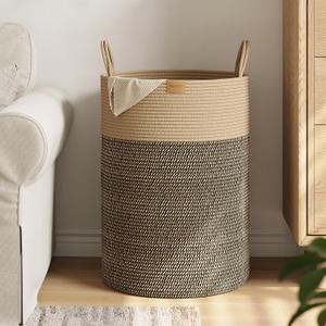 Tall Laundry Basket Hamper 95L,Cotton Rope Storage Hamper with Reinforced Handles,Decorative Blanket & Toy Basket for Living Room, Bedroom, Nursery, Dark Brown, 95L/25.1Gal