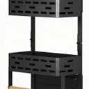 2-in-1 Magnetic Spice Rack & Paper Towel Holder for Fridge - 4 Hooks Kitchen Space Saver, Black Fridge Magnet Organizer