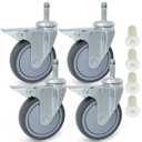 MySit Stem Caster Wheels with Brake 4 inch Heavy Duty TPR Swivel Casters 7/16-lnch Stem Diameter Set of 4 for Rubbermaid Mop Bucket, Cart, Stool, Mop Bucket, Grill, Shop Vac