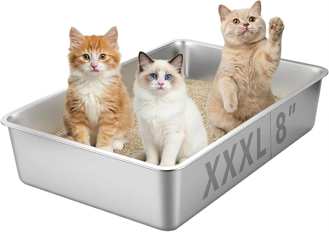 Homegroove XXXL Stainless Steel Litter Box, 28"x20"x8" Large for Big Cats