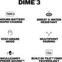 Skullcandy Dime 3 Wireless Earbuds, Bluetooth Headphones, Noise Isolating Fit, Up to 20 Hours Battery, Microphone for iPhone Android, Easy Carry with Integrated Lanyard - True Black