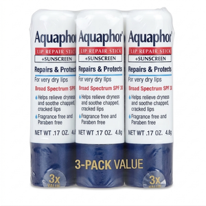 Aquaphor Lip Repair and Protect Stick with Sunscreen, Broad Spectrum SPF 30 Sunscreen Lip Balm, 0.17 Oz Stick, Pack of 3