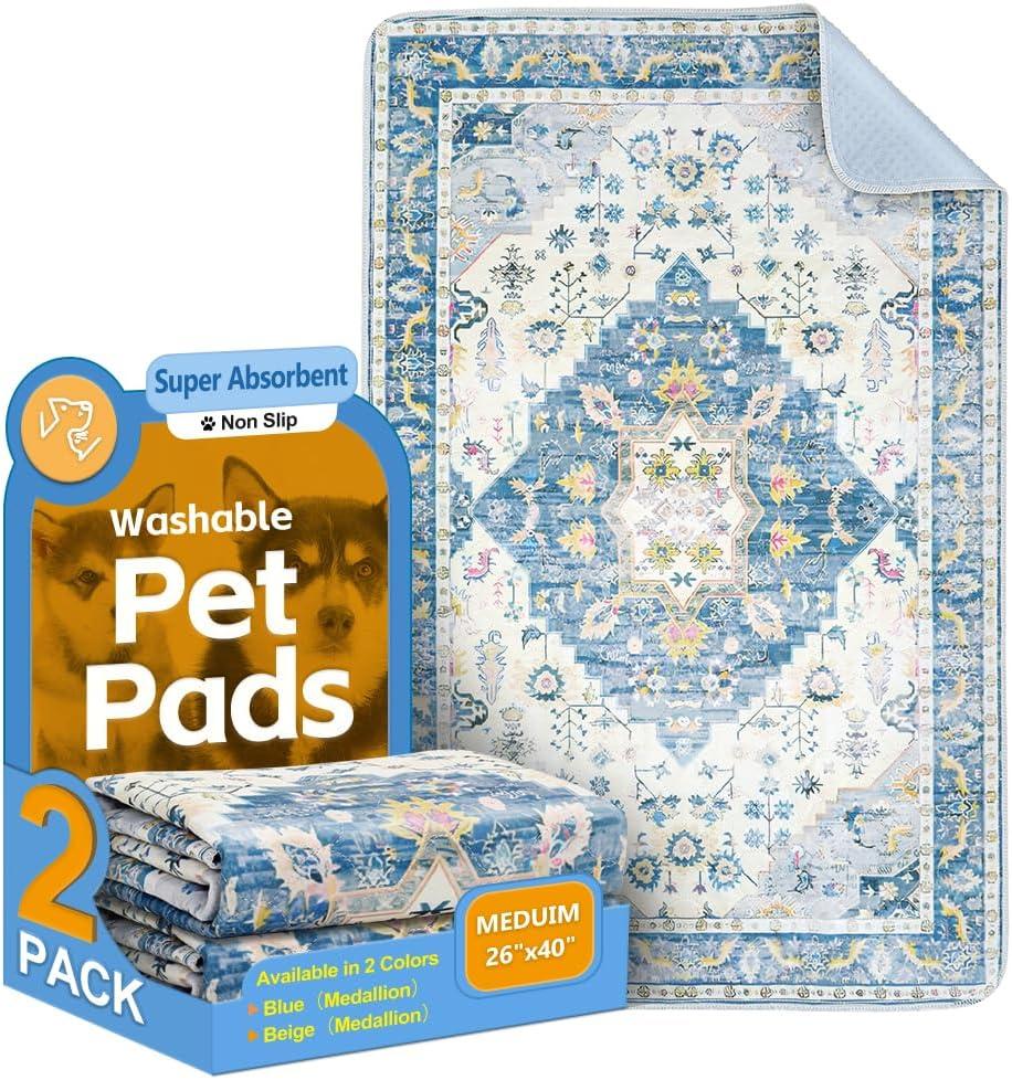 Washable Pee Pads for Dogs, 2 Pack Reusable Puppy Training Pads 40"x26" Super Absorbent Waterproof Dog Training Pads, Non-Slip Potty Pads, Whelping Pads Litter Mat (40"x26" (Pack of 2))