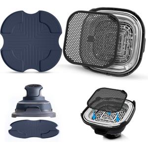 Silicone Mat for Ninja Crispi Air Fryer, Heat-Insulating Trivet for FN101 Containers  Kitchen Splatter Guard, Ninja crispi Accessories Oil Blocker, Keeps Countertop Clean (Dark Blue & Black)