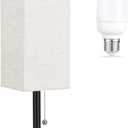 aooshine Beige Small Table Lamp for Bedroom - 3 Color Temperature 3000K 5000K 4000K Bedside Lamp, Pull Chain Control, USB A and C Ports, Wood-Grain Base, Bulb Included