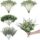 Grevosea 100 Pcs Babys Breath Flowers and Artificial Eucalyptus Stems, 3 Kinds Mixed Eucalyptus Greenery Stems with Faux Leaves for Wedding DIY Bouquets Floral Arrangement Home Decor