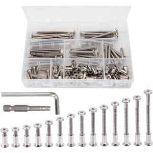 binifiMux 114 Pieces M6 Rivet Countersunk Hex Socket Cap Bolts and Hex Head Barrel Nuts Assortment Kit for Furnitures Cribs Chairs, Nickel Plated