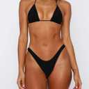 Women Sexy Bikini Set 2 Piece Halter String High Cut Cheeky Thong Swimsuit Bathing Suit (Black, M)