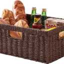 OIAHOMY Wicker Basket, Paper Shelf Basket with Built-in Handles, Rectangular Wicker Storage Bin for Pantry, Shelves, 1 Pack-Brown