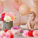 Geyee 18 Pcs Mexican Paper Flowers Colorful Fiesta Tissue Paper Flowers Pom Poms Mexican Carnival for Floral Party Backdrop Wedding Birthday Party Craft, 6" 8" 10"(Pink Series)