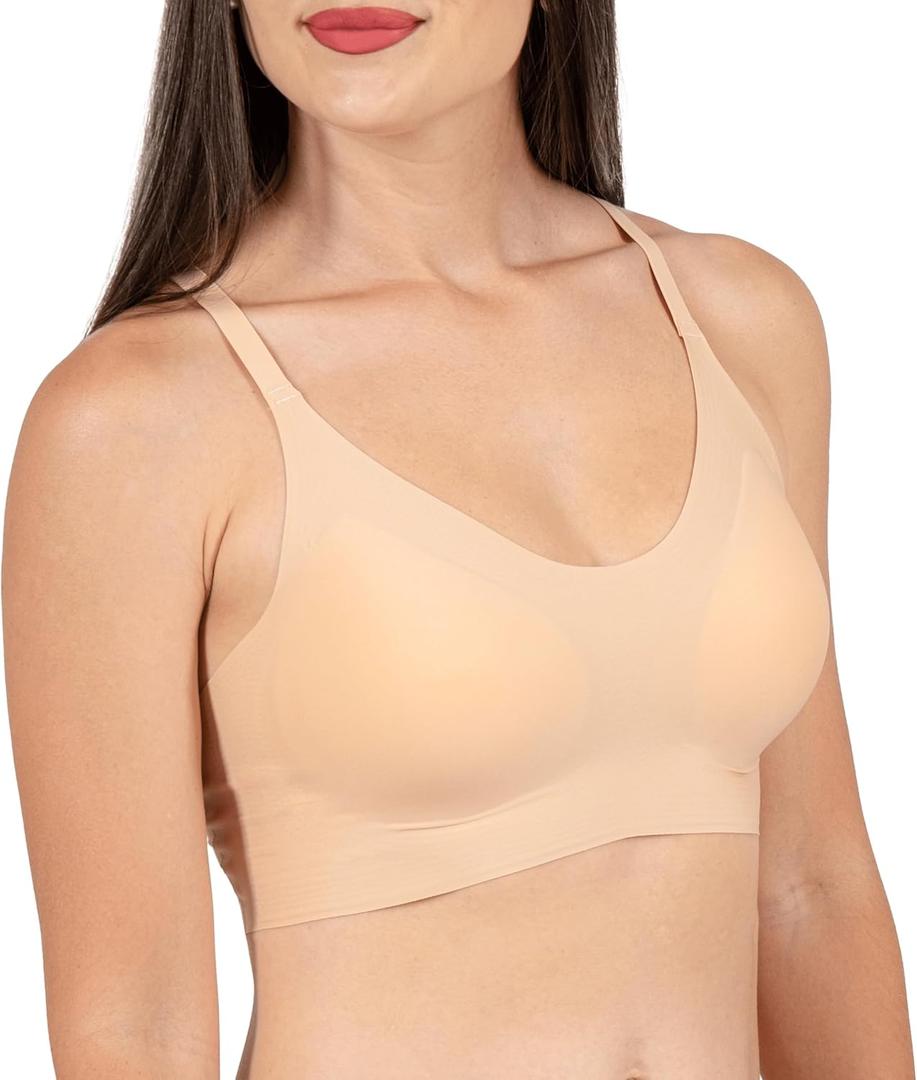 Seamless Padded Bralette - Wireless Full Coverage Bra, Adjustable Straps, V-Neck Comfort for Everyday Wear (L)